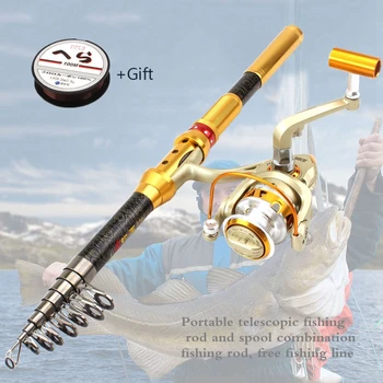 

Portable 1.8m-3.0m Carbon Telescopic Fishing Rod and Spinning reel Bag set carp Fishing Rod Combo Set Fishing Tackle line gift