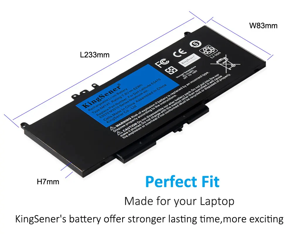 KingSener-Bateria Dell Latitude, 6MT4T, 7.6V, 62WH, Dell