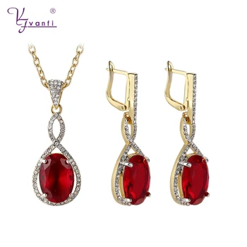 

Kfvanfi Jewelry Wedding Classic Simulation Red Blue Black Crystal White Gold Color Pendant Earrings For Women Gift