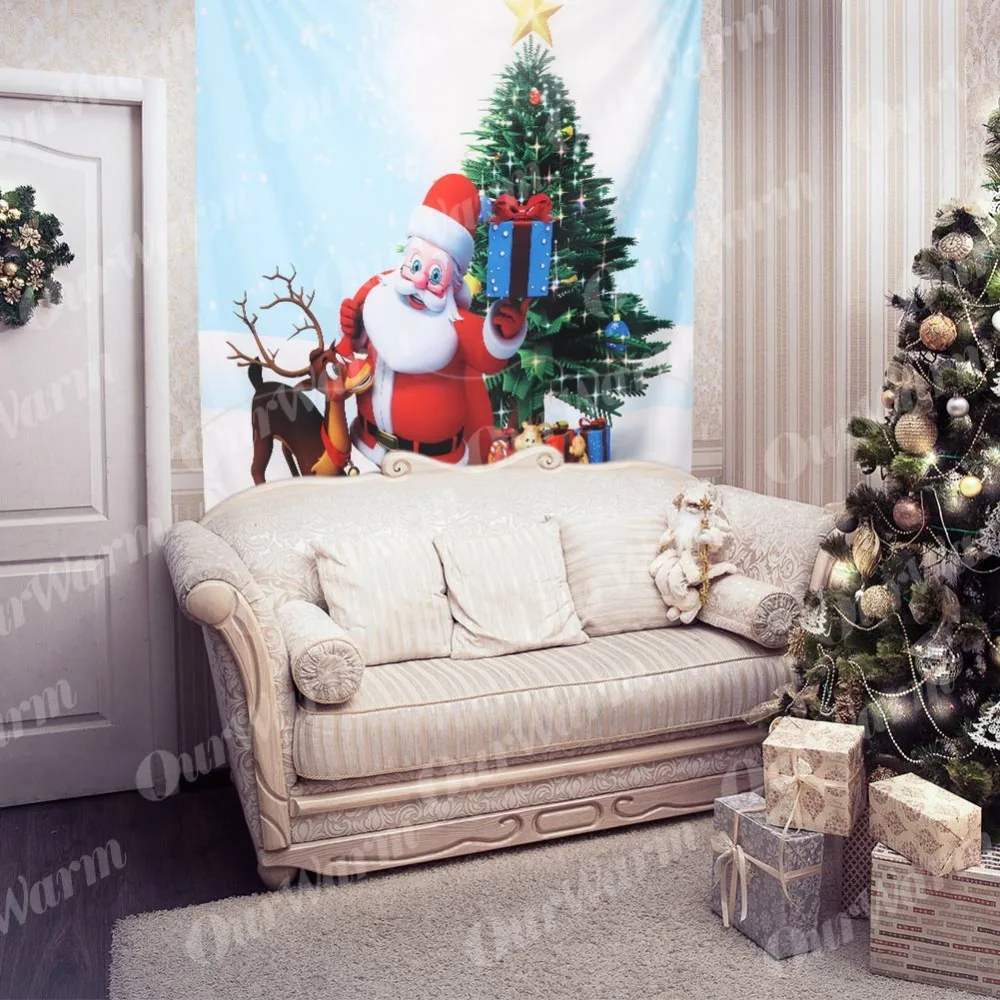 OurWarm 180 см* 180 см Рождественская Водонепроницаемая занавеска для душа Санта Клаус для ванной комнаты занавеска для гостиной рождественские украшения на стену