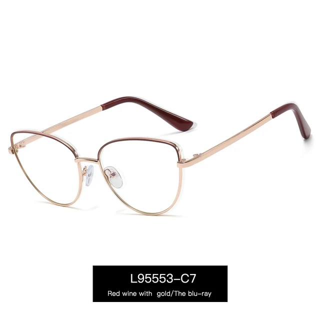 Alloy Eyeglasses Frame for Women Eyewear Full Rim Stylish Cat Eye UV400 Anti-Scratch Dust Proof Anti Radiation Coating Spectacle C7