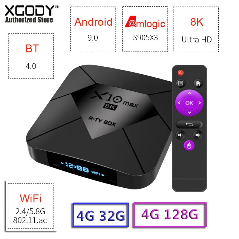 X10max Wifi телевизионная коробка с bluetooth 8k HD 1080P 64 разрядный четырехъядерный Android 9 0 ТВ