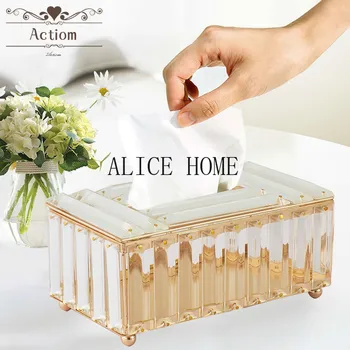 

ACTIOM European Crystal Tissue Box Napkin Organizer Storage Home Living Room Coffee Table Extractable Kitchen Tissue Holder