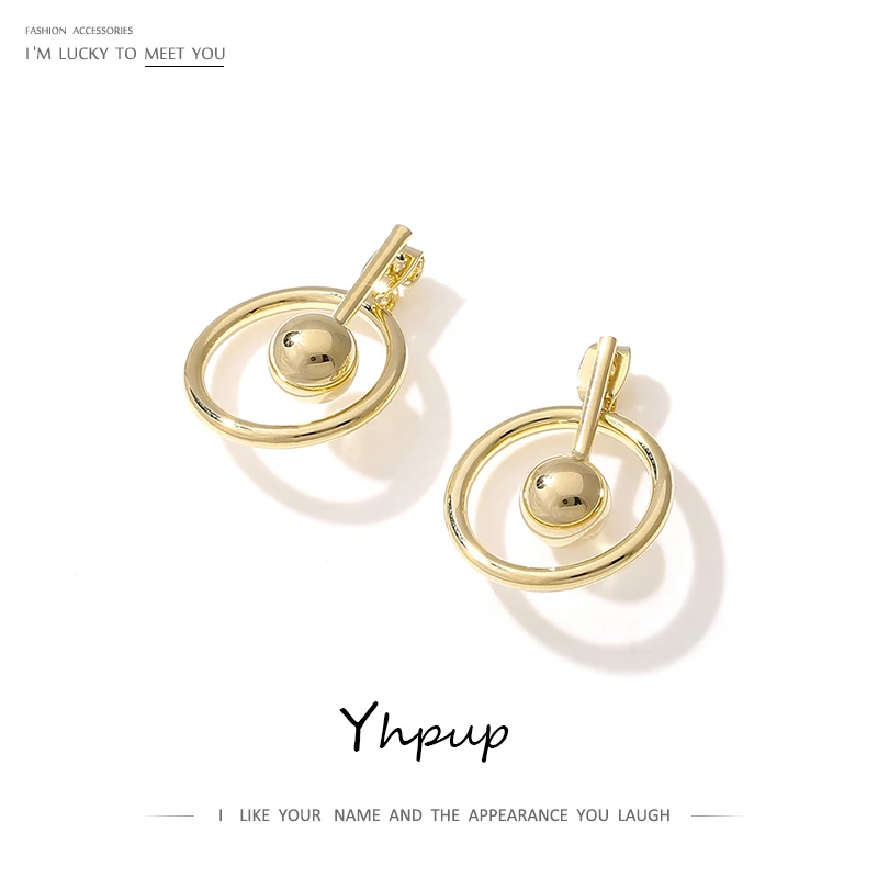 Yhpup, корейские круглые геометрические серьги-гвоздики, золотые бусины, pendientes mujer moda,, высококачественные серьги для женщин, S925, серебряные серьги