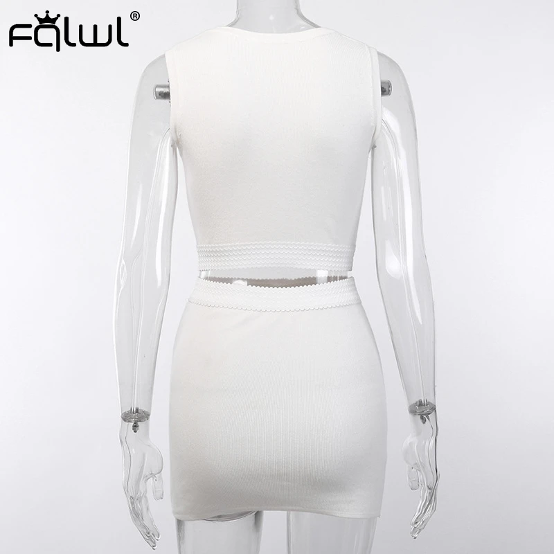 FQLWL, с буквенным принтом, из двух частей, сексуальное, облегающее, вязаное платье, женское, без рукавов, белое, мини платье, осень, повседневное, для девушек, короткое, вечерние, платье