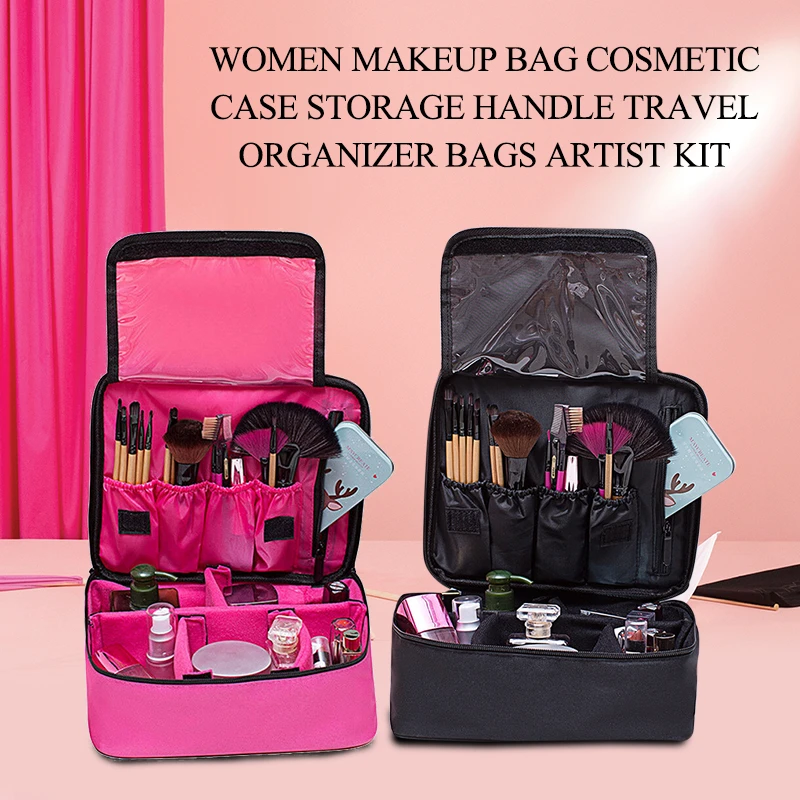 Portable Women Makeup Bag Cosmetic Case Storage Handle Travel Organizer