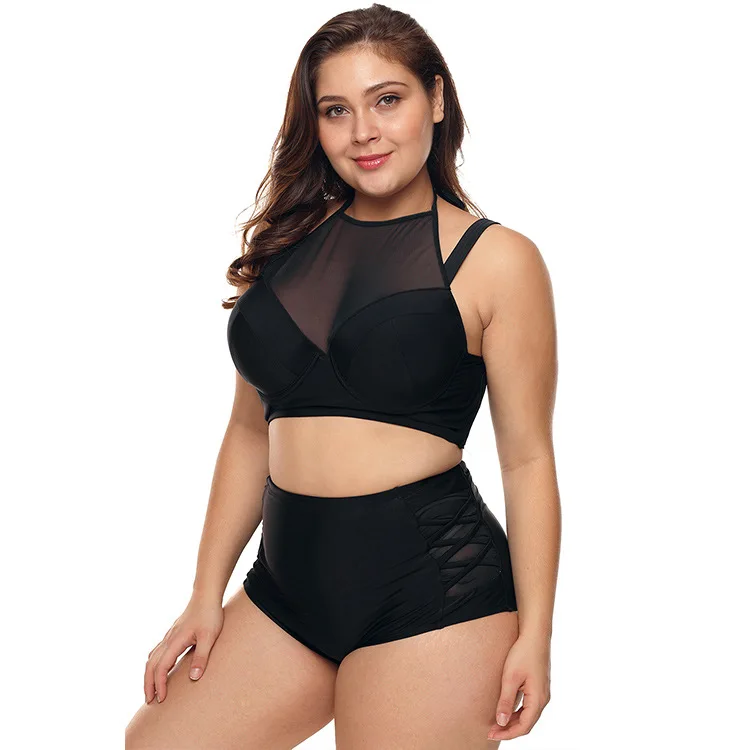 

Bathing Suit Women's Two-Piece Set Europe And America Hot Springs New Style-Grid Joint Printed Plus-sized Split Type Swimwear 41