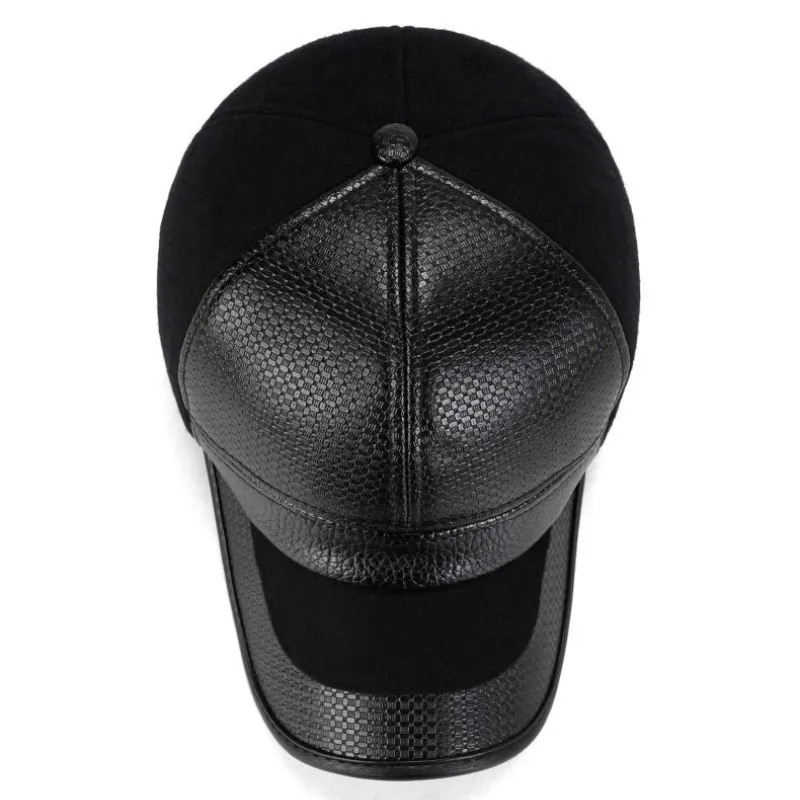 SQTEIO Winter hat new thick warm woolen cotton hat men's cycling care earmuffs hat winter leather baseball cap