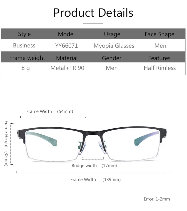 Men Myopia Glasses Frames Half&Full Male Eyeglasses Frame Fashion Metal Eyewear TR90 legs Prescription Optical Grade Glasses