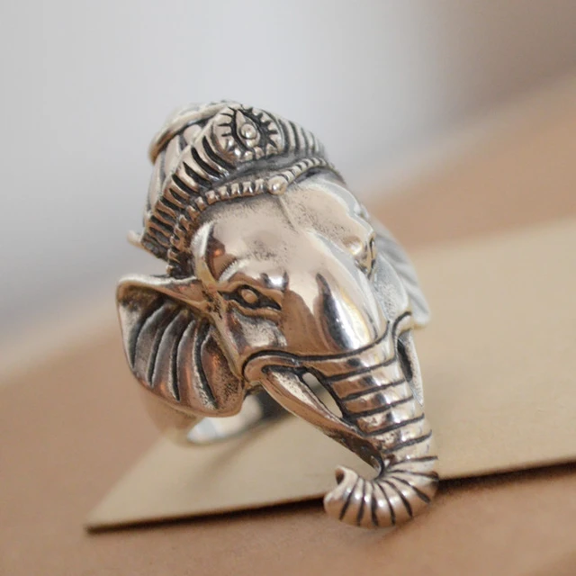 Large Elephant Ring - crazy pig designs - silver ring