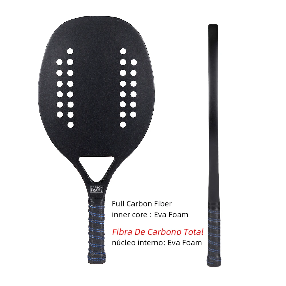 Close-up of the carbon fiber grip and racket frame material layers.