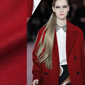 

Custom wool cashmere fabric high-grade red twill short straight cashmere wool solid color fabric autumn and winter coat fabric