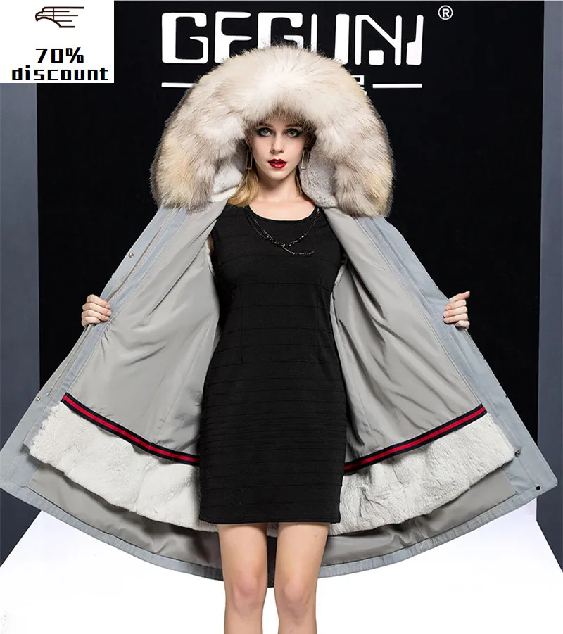 

2020 Real Fur Coat Female Real Rabbit Fur Liner Parka Winter Jacket Women Raccoon Fur Collar Korean Long Jackets MY4030