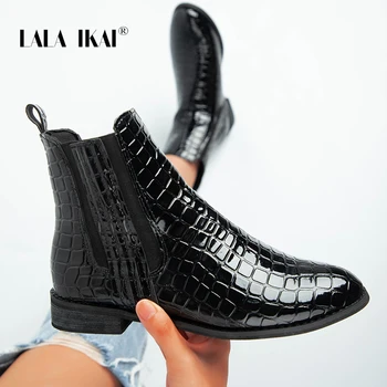 

LALA IKAI Women Ankle Boots Crocodile Pattern PU Chelsea Boot 2020 Fashion Elasticity Riding Boots Female Autumn Winter A30770-4