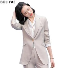 Boliyae feminino cor sólida moda simples escritório senhora blazer e calças define duas peças ol jaqueta formal terno primavera outono inverno