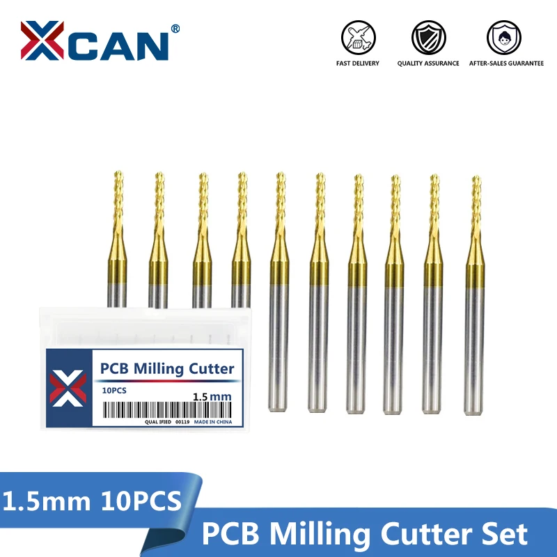 Xcan Carbide Corn Pcb Milling Cutter 10pcs 1.5mm Titanium Coated Cnc