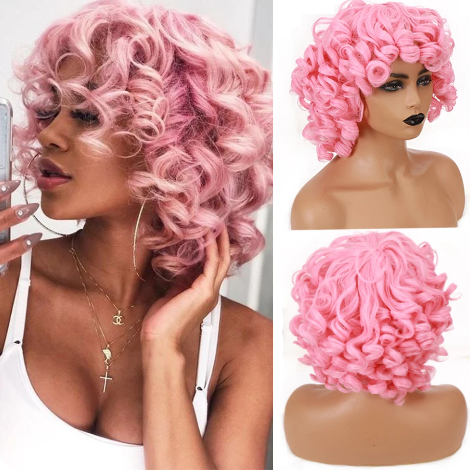

HOUYAN Short curly hair African kinky curly hair synthetic black pink brown gradient black fluffy natural heat-resistant daily b