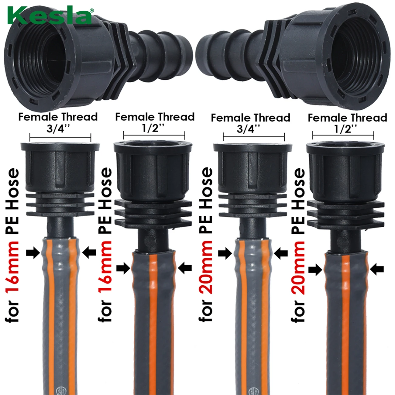 KESLA 4PCS 1/2" 3/4" Female Thread Connector To Barb 16mm 20mm PE Hose Adapter Irrigation Planter Drip System Garden Pipe Repair | Дом и