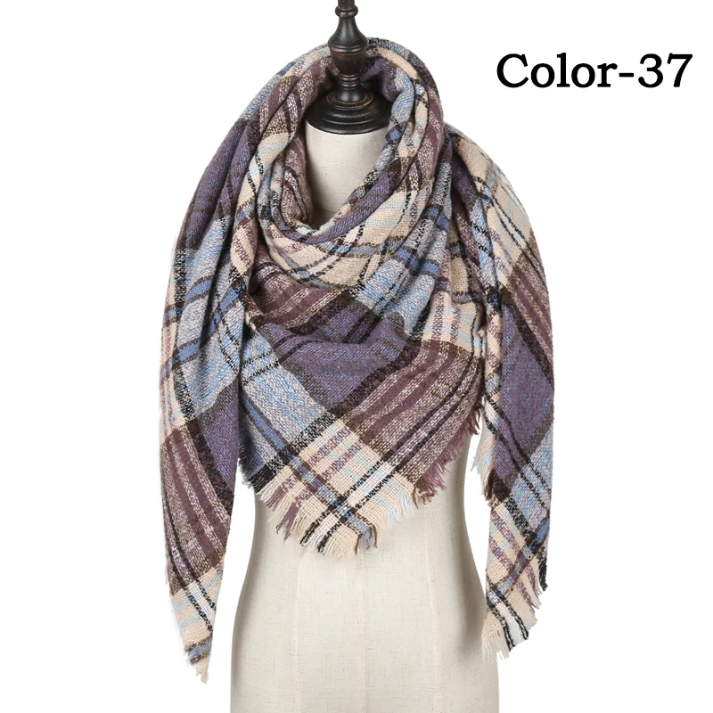 Женский зимний шарф, треугольные шали, женские шали, клетчатые кашемировые пашмины теплые шарфы, одноцветное одеяло, женские мягкие шарфы - Цвет: E37