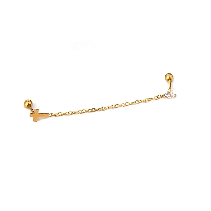 1Pc 1.2*6mm 5 Shape Zircon Gem Tassel Earrings Helix Piercing Tragus Piercing Oreja Nose Ring Ear Piercing Body Jewelry Women