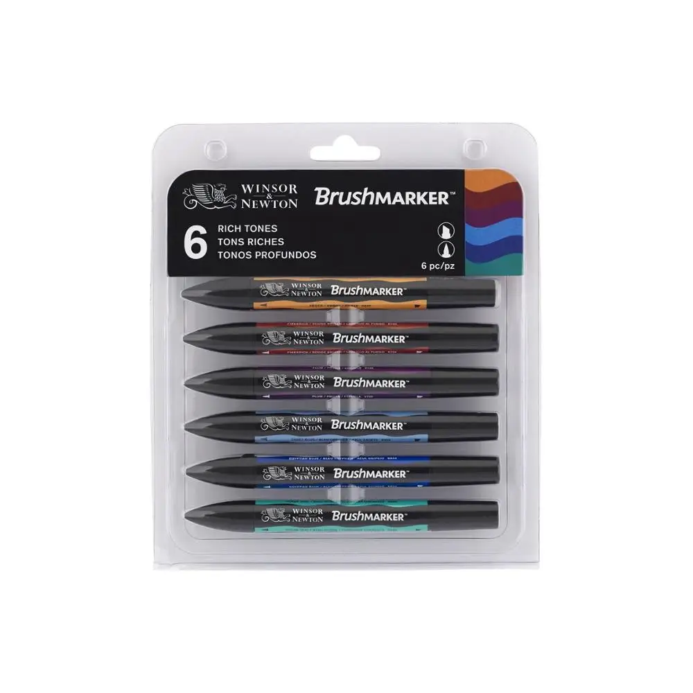 Winsor& Newton, набор кистей, 6 цветов, 12 цветов, мягкие кончики кистей, две кончики кистей, маркеры на спиртовой основе, художественные ручки - Цвет: 6 Rich