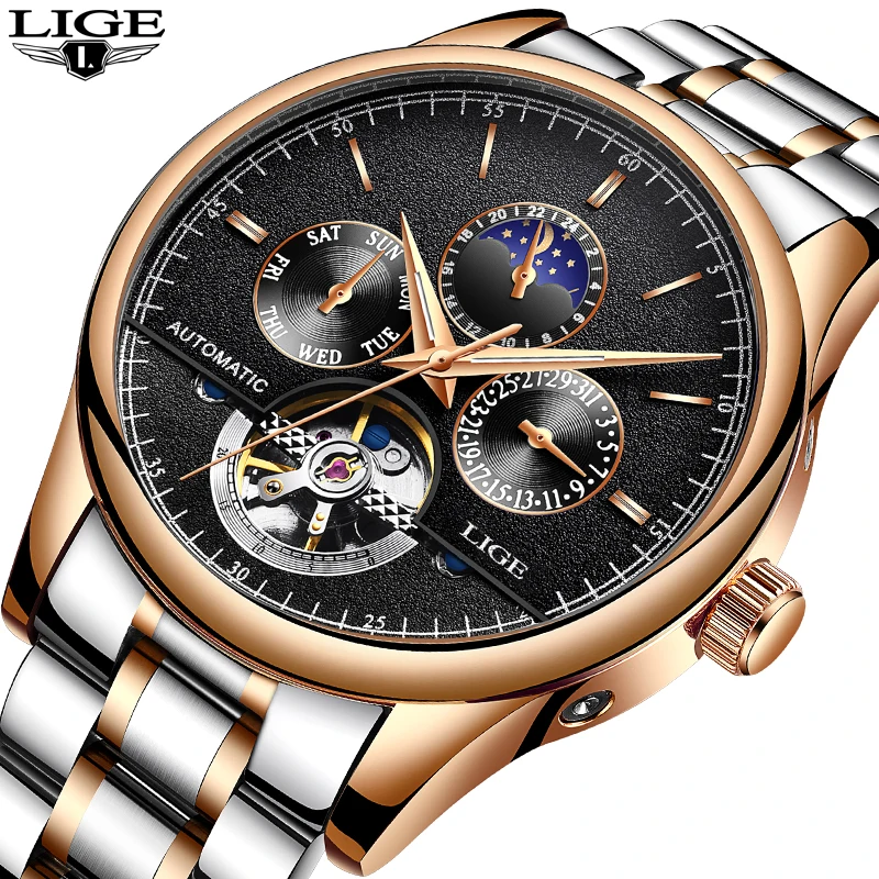 

LIGE Top Brand Men Watches Automatic Mechanical Watch Tourbillon Sport Clock Full Steel Business Wristwatch Relojes Hombre +box