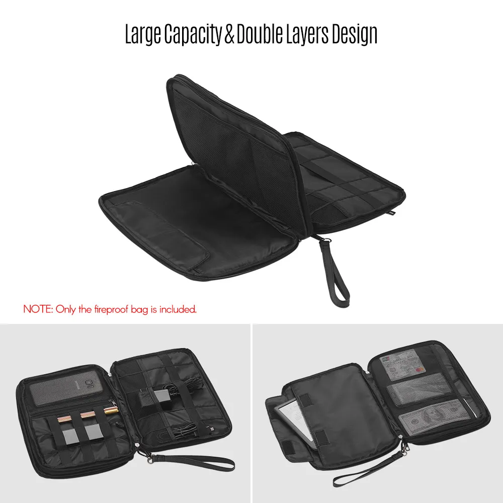 Double Layers Portable Large Safe Organizer Water Resistant Carrying Box with Strap 28.5* 20.5cm Fireproof Bag Zipper Closure