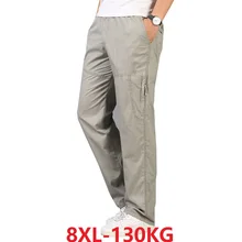 Мужские брюки карго с карманами на молнии, большие размеры 7XL 8XL, стиль сафари, спортивные, высококачественные летние тонкие штаны, черные 52