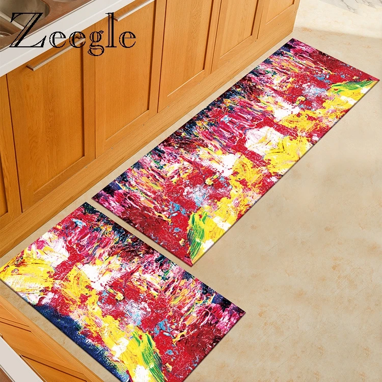 Watercolor Printed Hallway Doormat Long Rectangle Kitchen Carpet Bedroom Floor Rug Bedside Mat Non Slip Carpet for Living Rooms