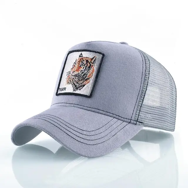 Fashion Animals Embroidery Baseball Caps Men Women Snapback Hip Hop Hat Summer Breathable Mesh Sun Gorras Unisex Streetwear Bone Gray Tiger