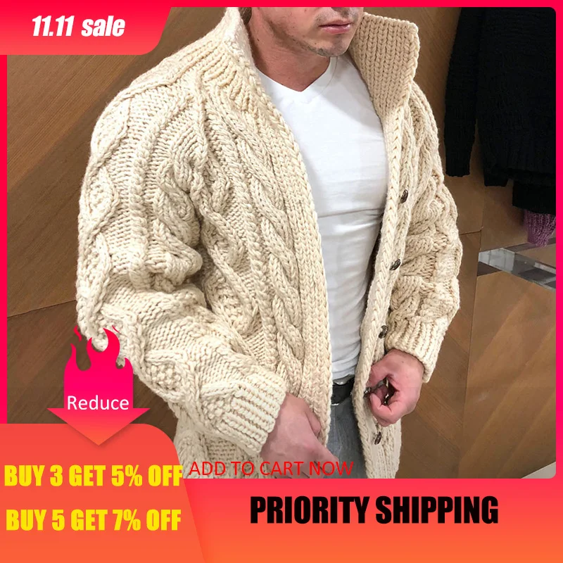 

Sweater Men Cardigan Beige Color Autumn Winter Clothing Thick Knitwear Jacket Coat Mens Knitted Twist Warm Plus Size Cardigans