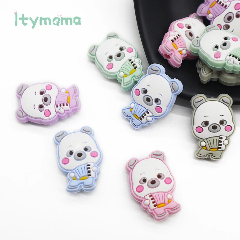 Itymama 5 шт./лот, Мультяшные силиконовые бусины, пищевой медведь, Детские бусины для прорезывания зубов, BPA бесплатно, сделай сам, мини детские силиконовые прорезыватели, аксессуары