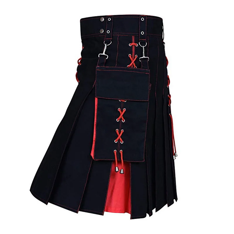 

MoneRffi 2019 New Autumn Utility Kilt Hybrid Modern Cotton Jeans Kilt For Men's Scottish Traditional Retro Vintage Pattern Skirt