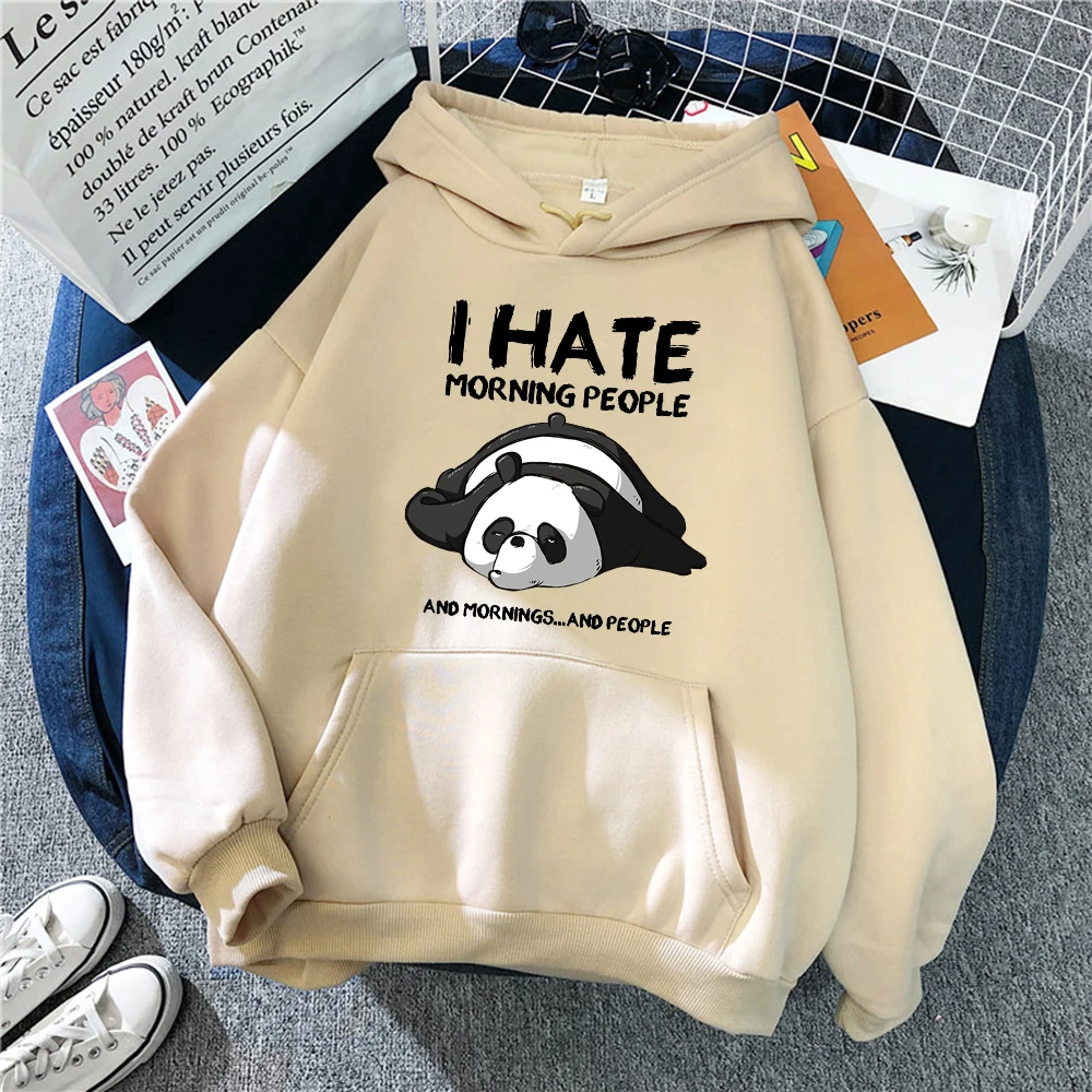 Hoody Little Panda Drinking Milk Tea Print Hoodie Streetwear Cute Winter Clothes Womens Oversized Loose Sweatshirts Women 2021 sweatshirts