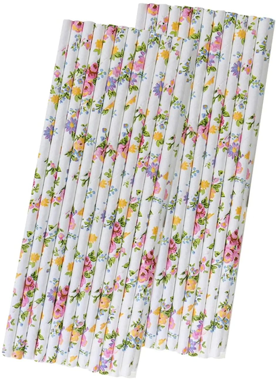 Rose Floral Paper Straws Pink Yellow White | Дом и сад