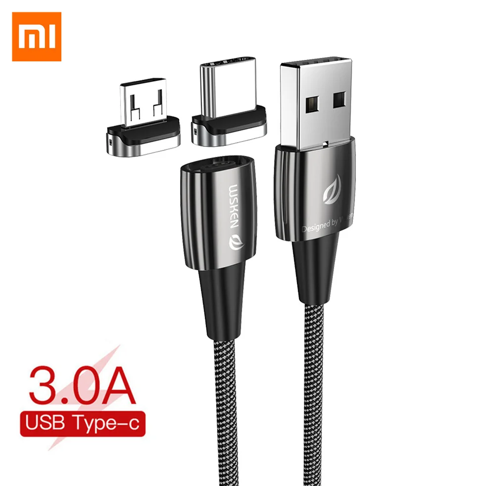 

MI MIJIA WSKEN 3A Magnetic Type C Micro USB Fast Charging Data Cable Wire Cord Magnet Charger 1.2m/2m For Huawei Xiaomi Samsung