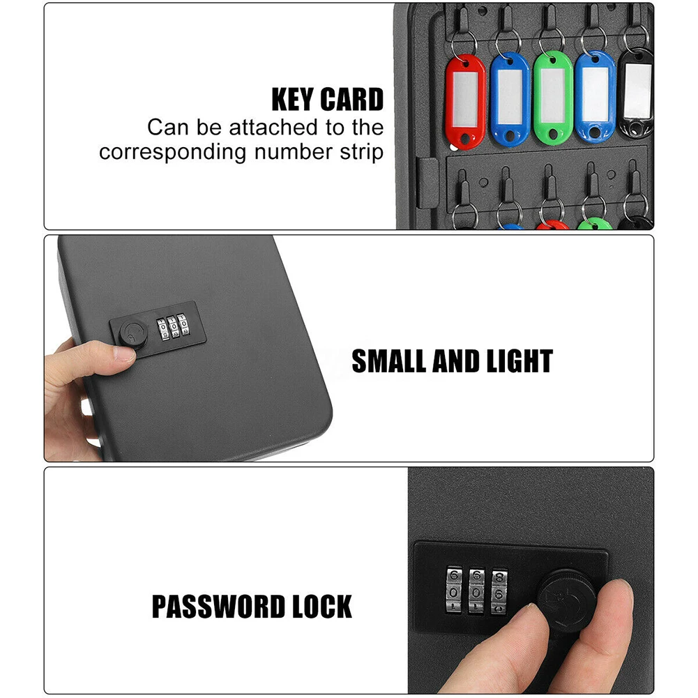 Home Car Resettable Code Indoor Outdoor Office Password Combination Lock Organizer Key Safe Box Lockable Wall Mounted Metal