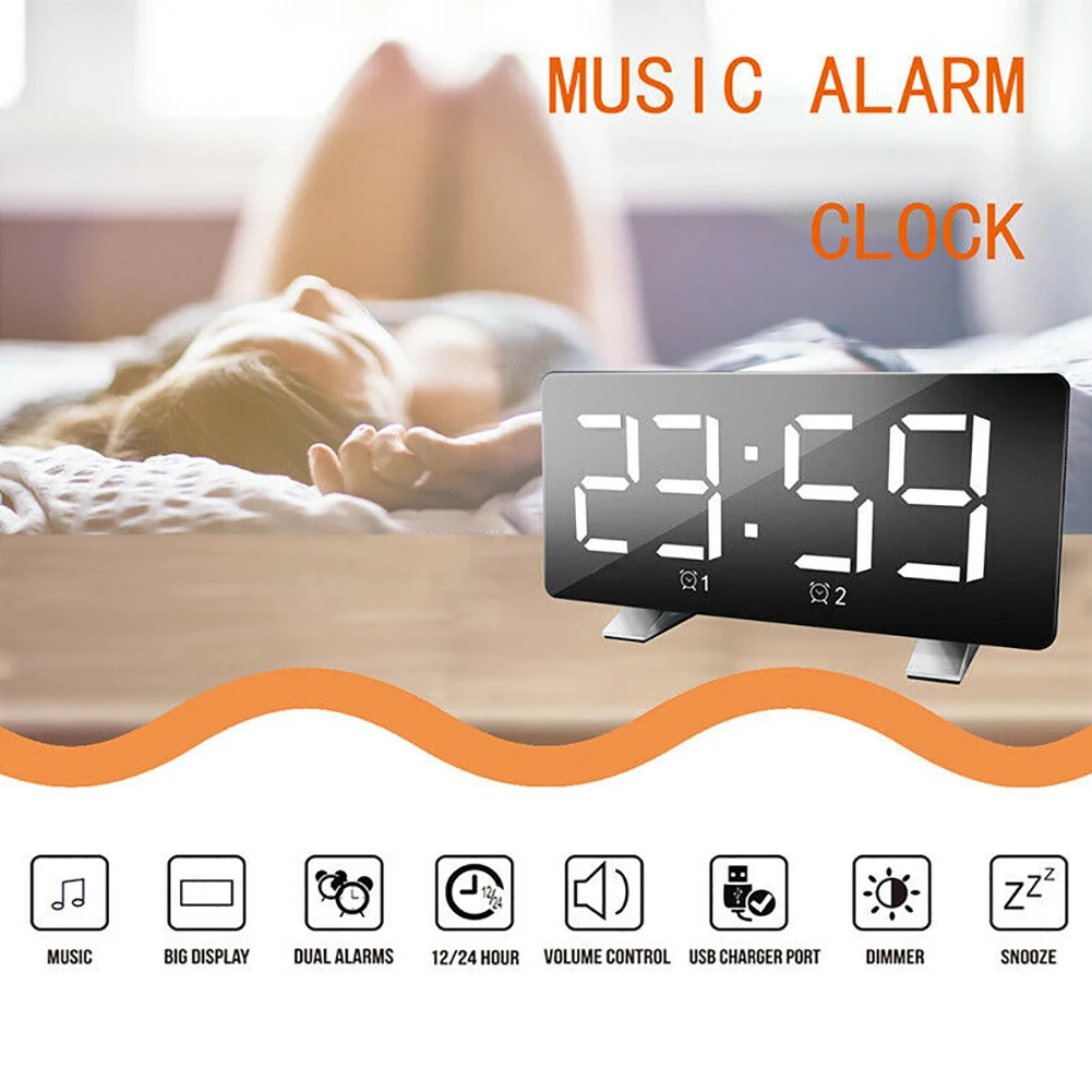 Alarm Clock FM Radios Bedroom Rectangle LED Display Decoration Time Memory Wake Up Music Therapy Home Desktop With Light Digital