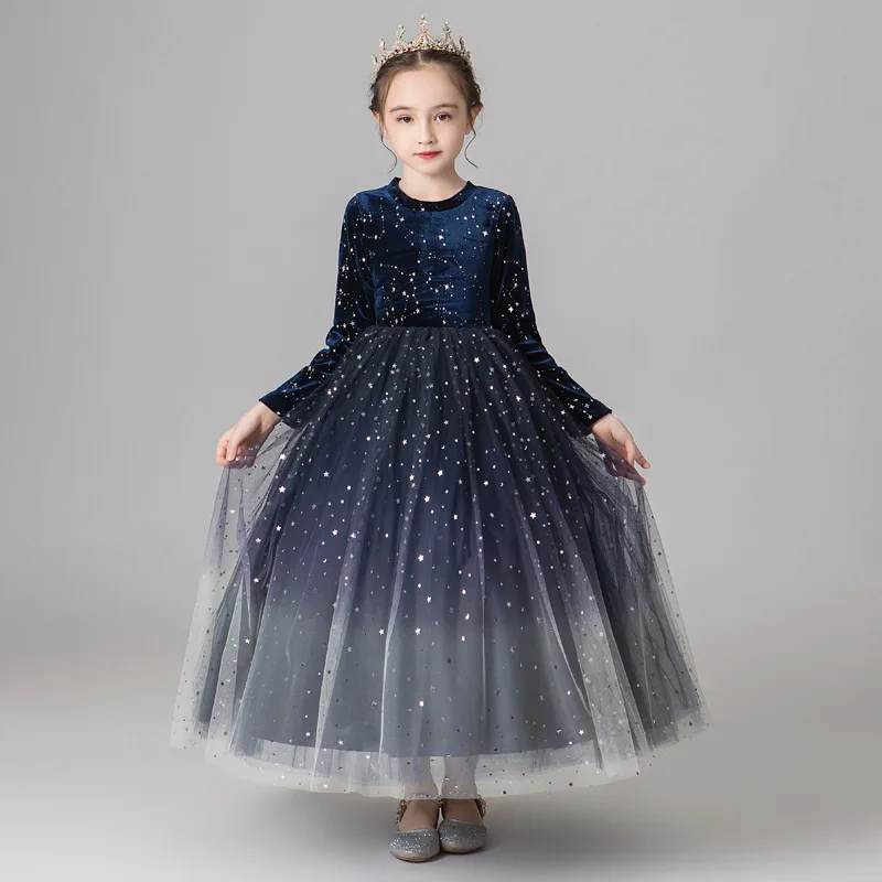 

Kids Girls Princess Model Show Dress Autumn New Teen Girl Long sleeve Mesh Flower Dress for Wedding Party Christmas Costumes