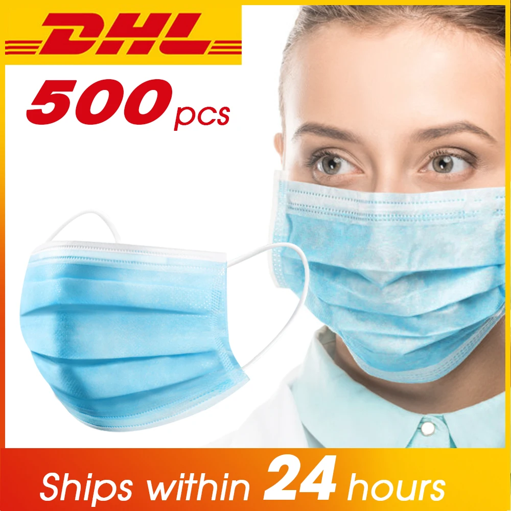

500pcs Disposable Mask DHL Ship within 24h 3 Layers Anti-Dust Mask Facial Protective Cover Mask Set Anti-Dust Anti-fog