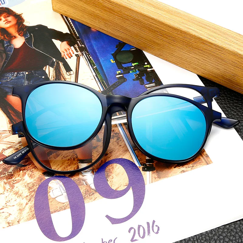 Traveler Fashion TR90 поляризованные солнцезащитные очки круглая оправа Тонкая оправа из стекла ослепительный зажим магнитно всасывающий рукав зеркало