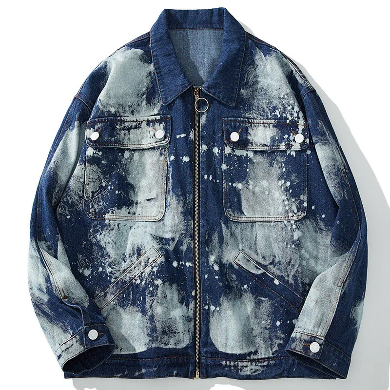 MORUANCLE модные Для Мужчин's Марка NEW Fashion Hi Street чернила джинсовые куртки Винтаж печатных джинсовая куртка Верхняя одежда для детей в стиле ретро роспись Костюмы