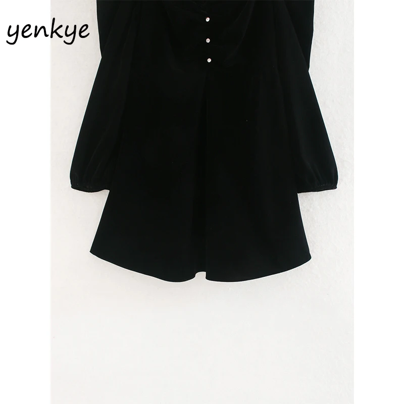 Модное женское винтажное черное бархатное мини платье сексуальное весеннее