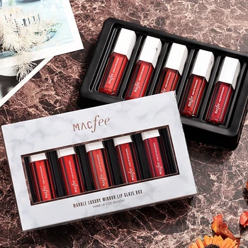 

5pcs/set Matte Lip Gloss Set Simple Transparent Bottle Waterproof Long Lasting Moisturizer Lipstick Makeup Tool