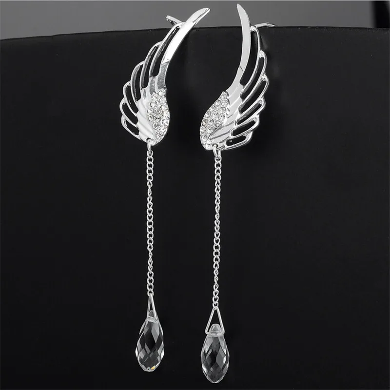 Новинка, посеребренные серьги-подвески в форме капли в форме крыльев Ангела для женщин, длинные серьги-каффы, богемные ювелирные изделия