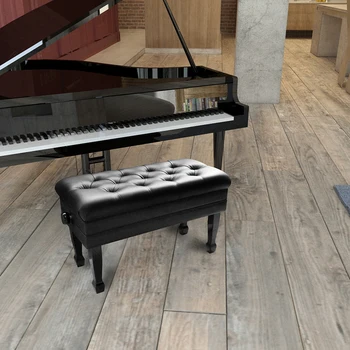 

Adjustable Wooden Frame Piano Bench with PU Leather Double Person Piano Stool High Rebound Sponge Piano Bench with Music Storage