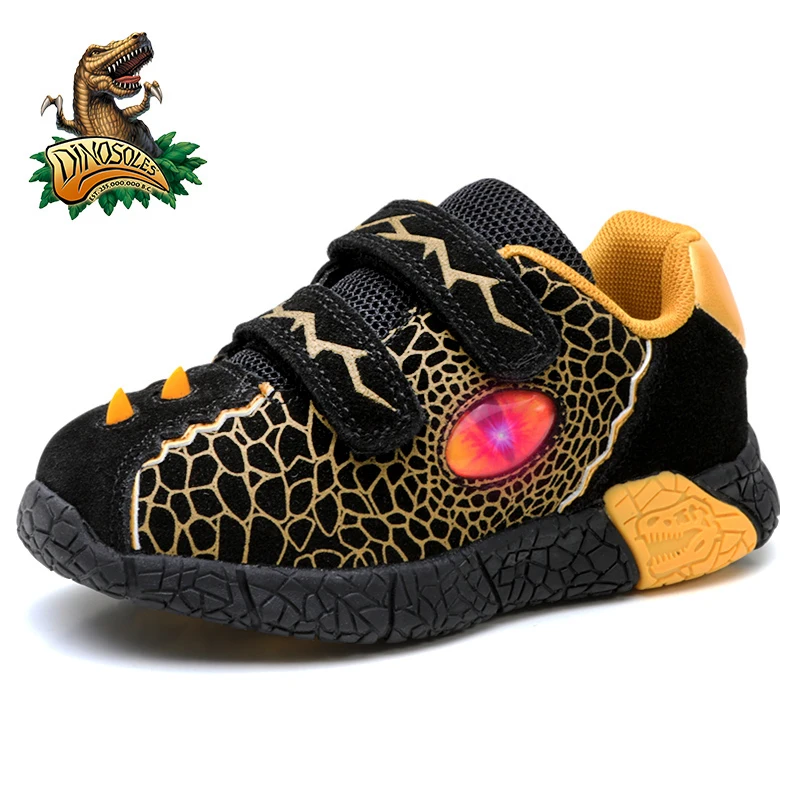 

Dinoskulls Kids Autumn Winter Shoes Boys LED Glowing Sneakers 2020 New Fashion Suede Warm Tennis Toddler Light School Run Shoes