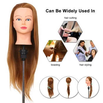 

Hairdressing Training False Mannequin Head Hair Styling Practice Tool Doll Head Thick Hair Cosmetology Training Head 62cm
