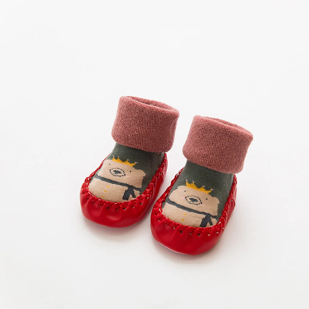 Милые теплые носки-тапочки с героями мультфильмов для новорожденных мальчиков и девочек Нескользящие носки для малышей гетры, детские гольфы, зимние носки для малышей