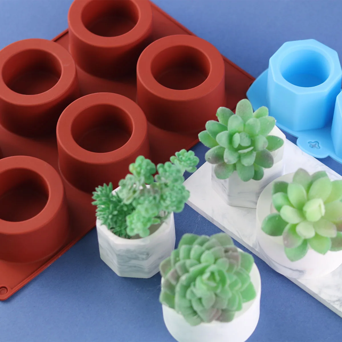 6 Hole Concrete Flower Pot Silicone Mold for DIY Craft Ceramic Clay